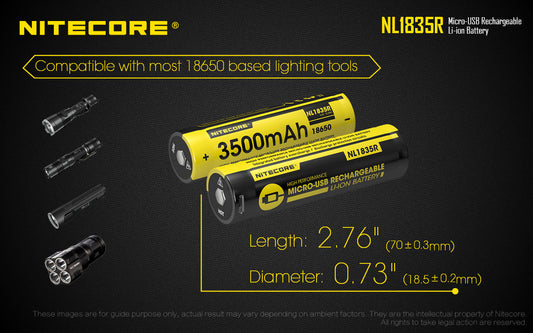 Nitecore Micro-USB Rechargeable Li-Ion Battery - NL1835R