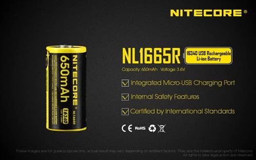 Nitecore CR123 Micro-USB Battery NL1665R