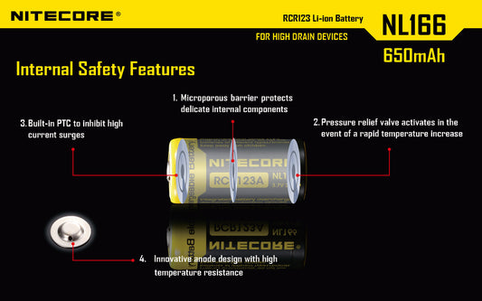 Nitecore CR123A High Discharge Rechargeable Battery NL166