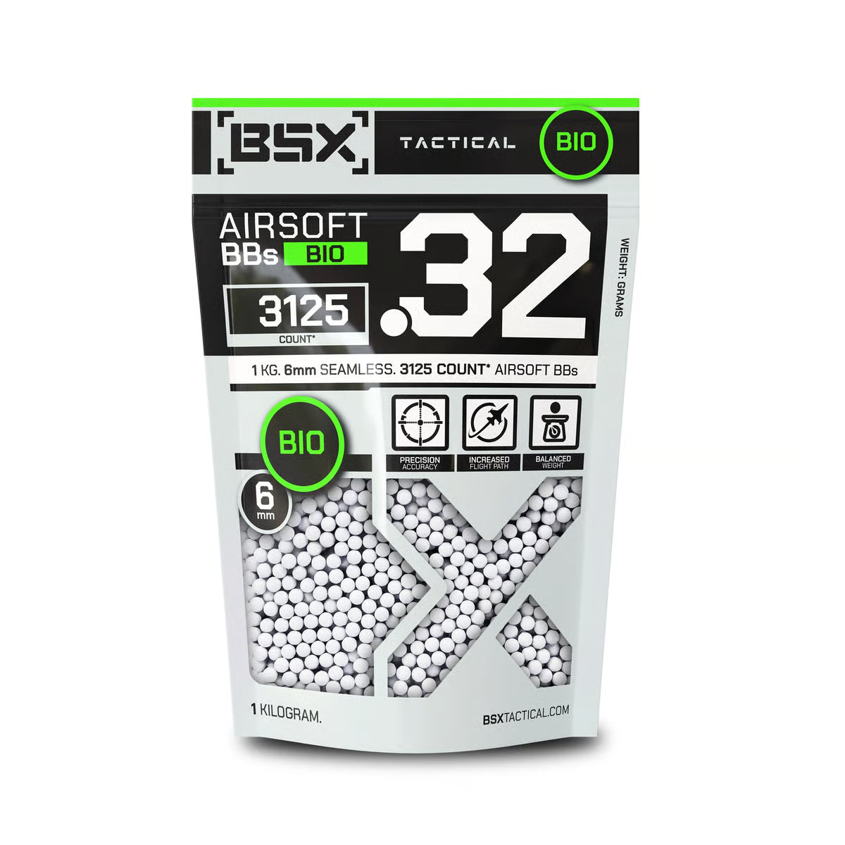 BSX BIO 0.32g Airsoft BBs – 1KG Bag (~3125 Count)