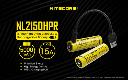 Nitecore High Drain USB-C Rechargeable Battery - NL2150HPR