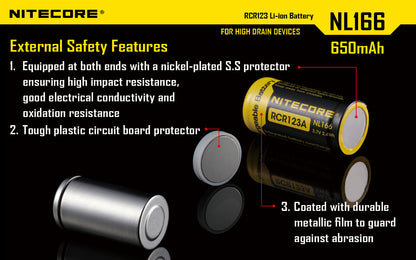 Nitecore CR123A High Discharge Rechargeable Battery NL166