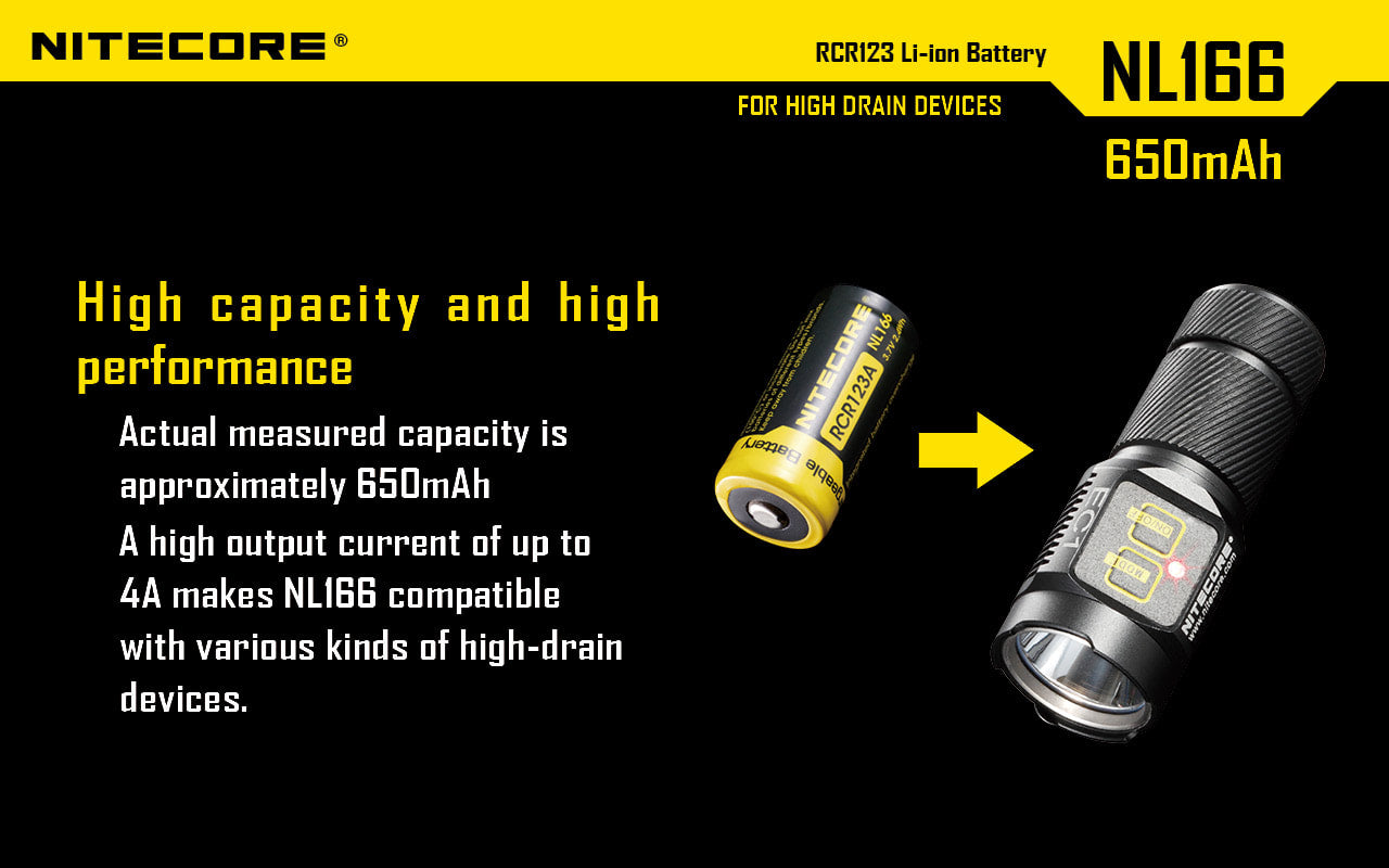 Nitecore CR123A High Discharge Rechargeable Battery NL166