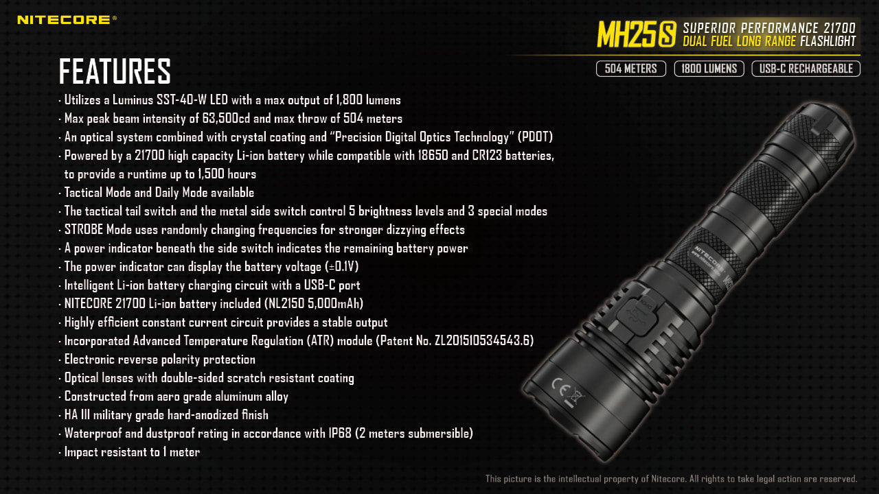 Nitecore Dual Fuel Long Range Flashlight - MH25S