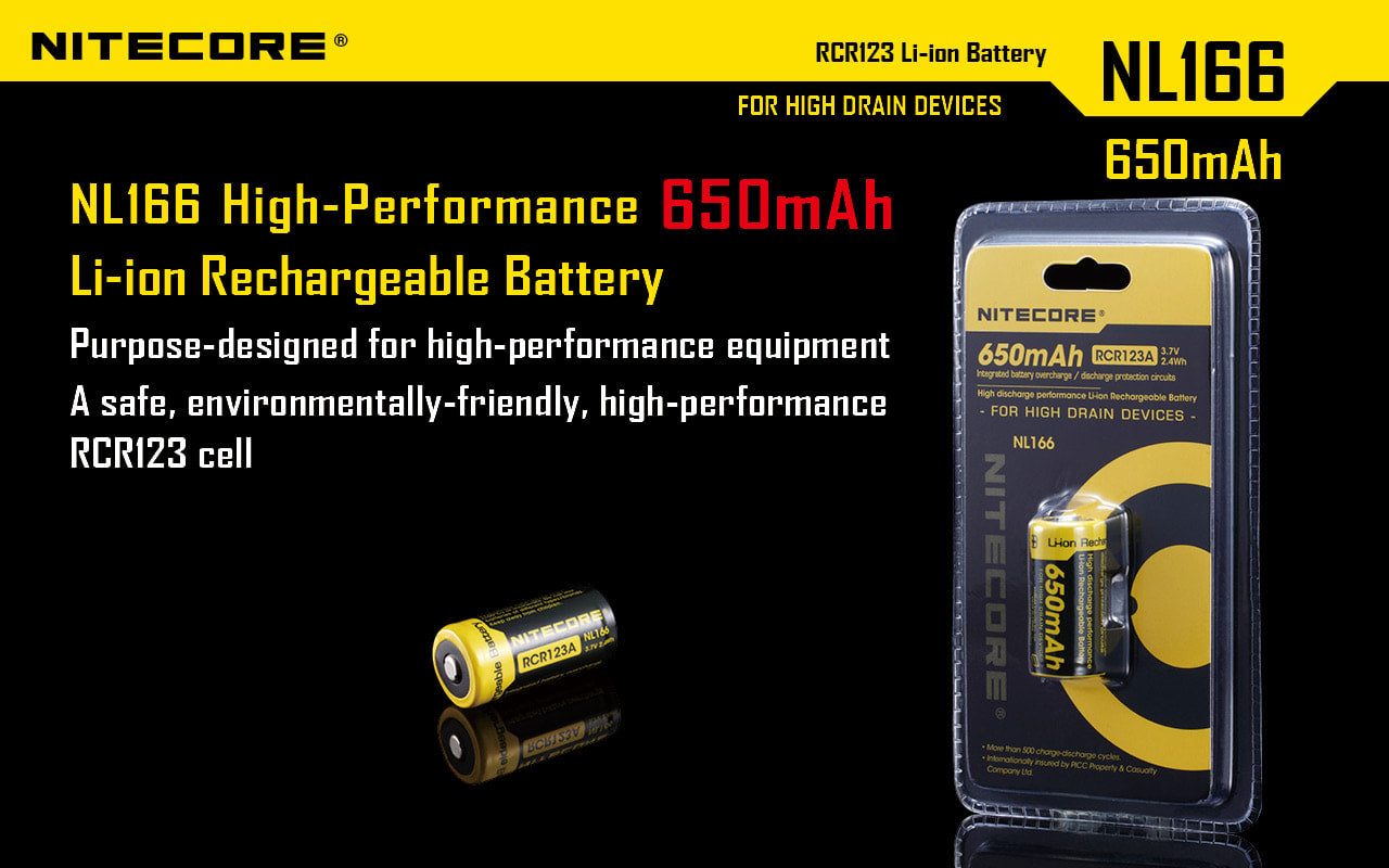 Nitecore CR123A High Discharge Rechargeable Battery NL166