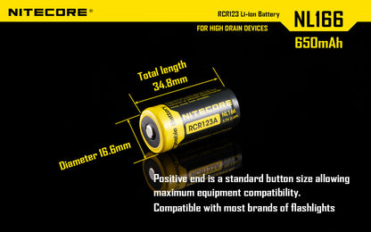 Nitecore CR123A High Discharge Rechargeable Battery NL166