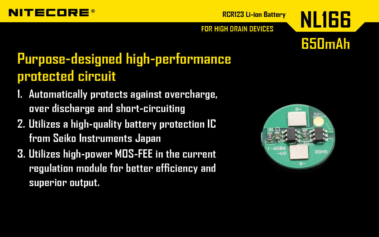 Nitecore CR123A High Discharge Rechargeable Battery NL166
