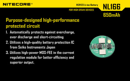 Nitecore CR123A High Discharge Rechargeable Battery NL166