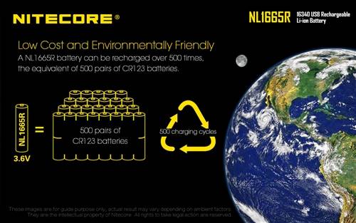 Nitecore CR123 Micro-USB Battery NL1665R