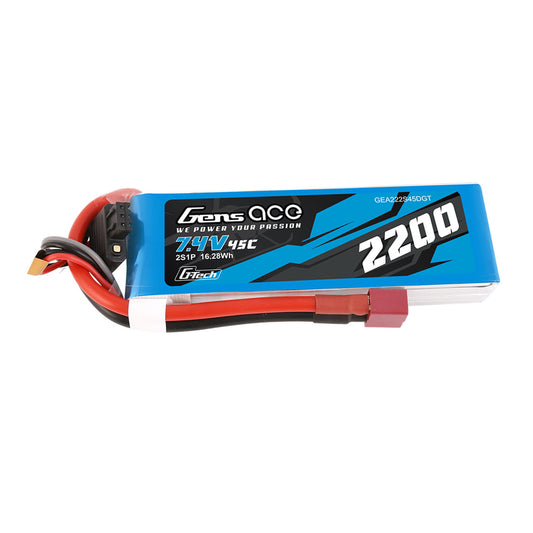 Gens Ace 45C 2200mAh 7.4V Battery - Deans - Brick