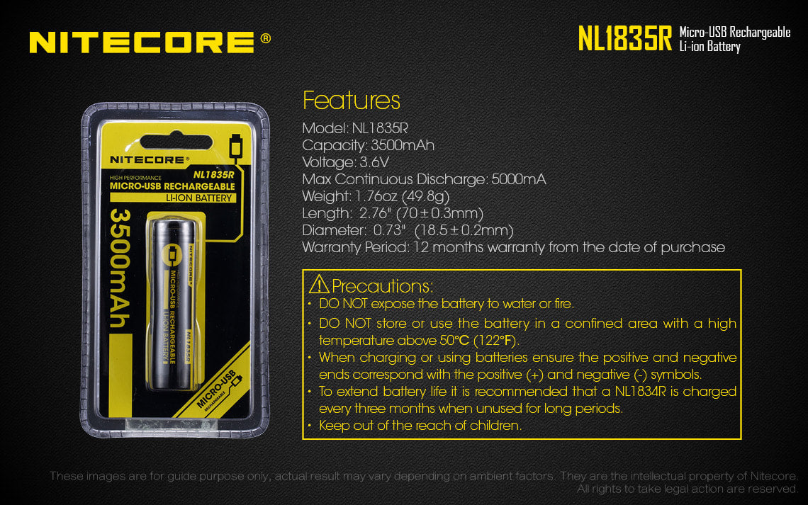 Nitecore Micro-USB Rechargeable Li-Ion Battery - NL1835R
