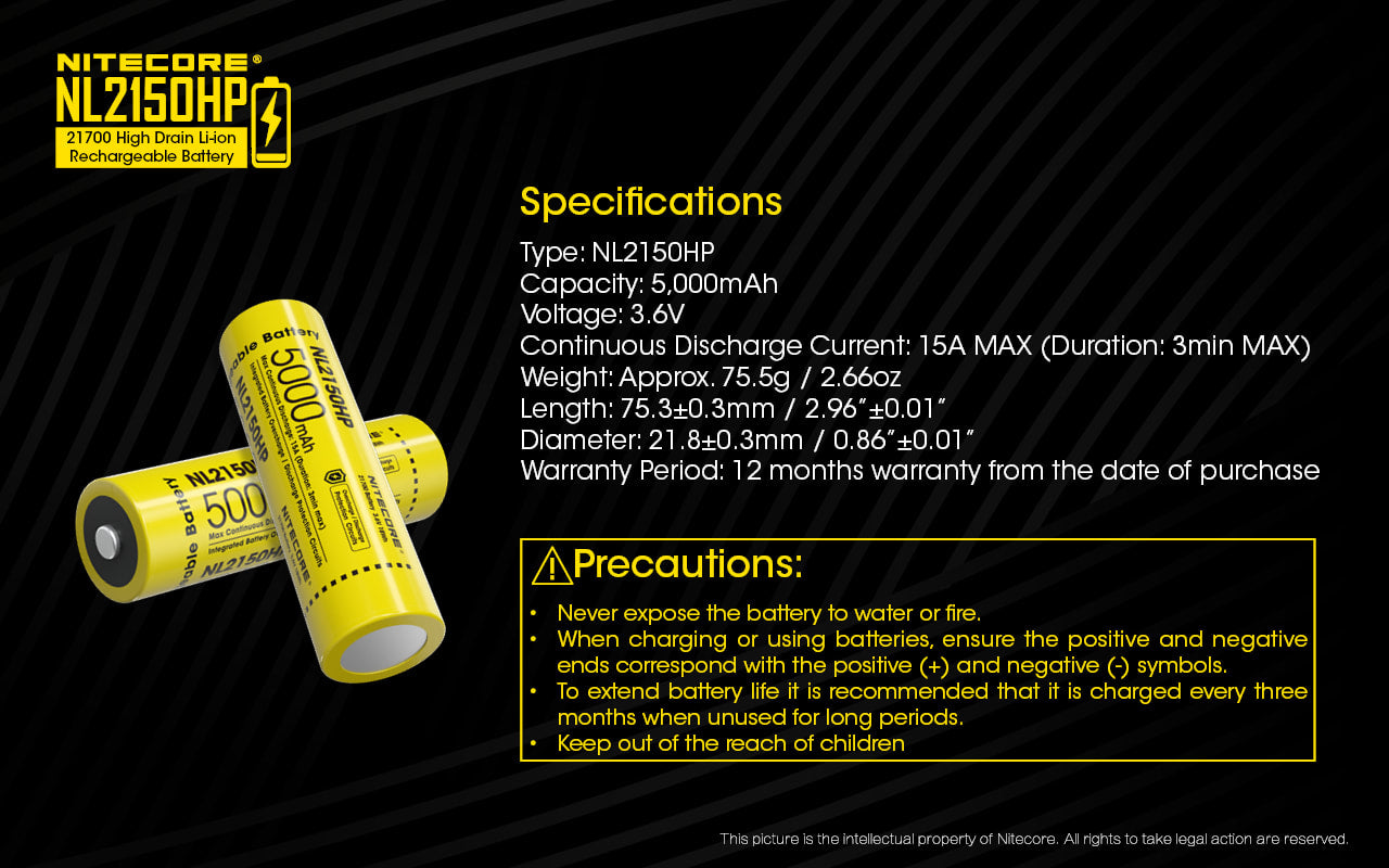 Nitecore 5000mAh Rechargeable Battery - NL2150HP