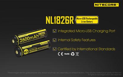 Nitecore 18650 Rechargeable Micro-USB Li-Ion Battery - NL1826R