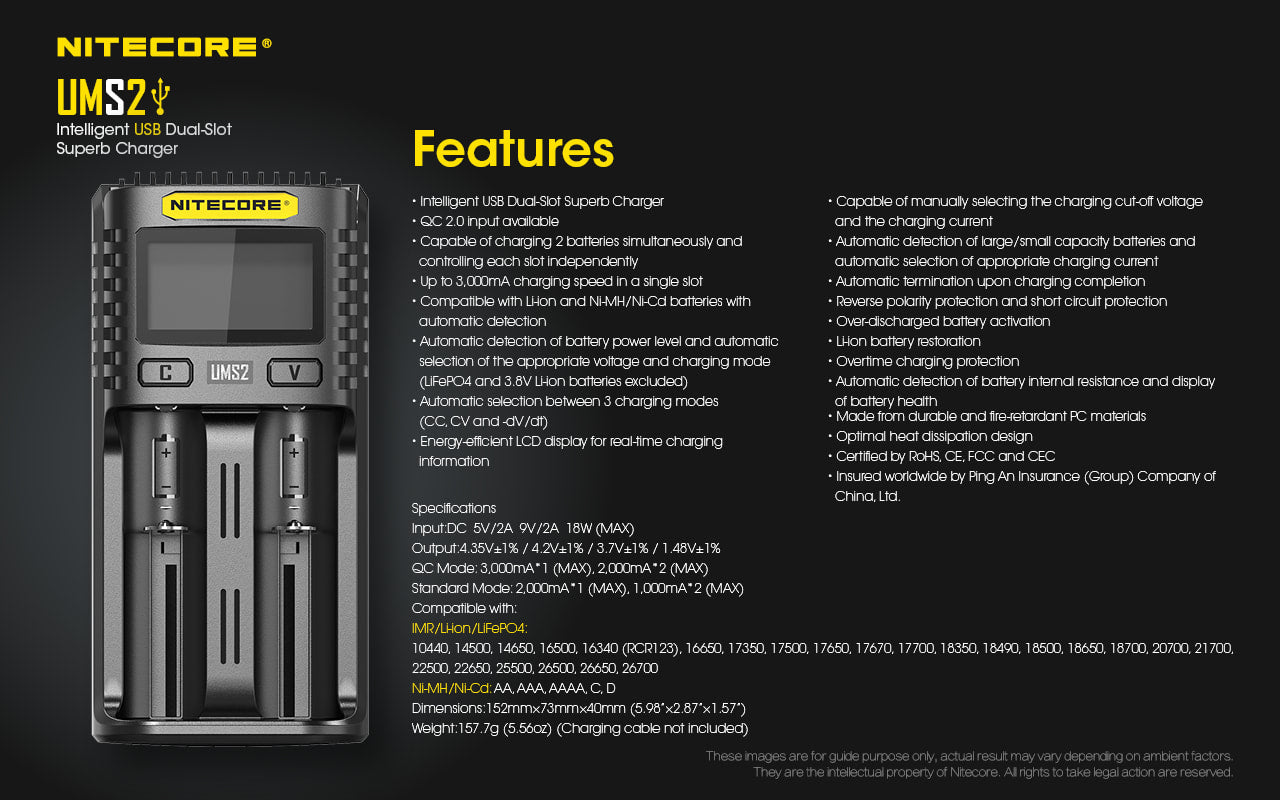 Nitecore Dual-Slot Superb Charger - UMS2