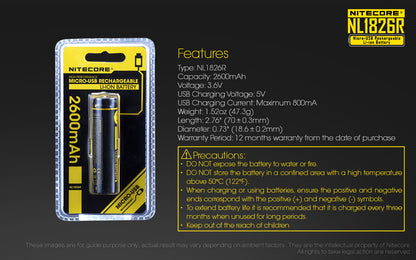 Nitecore 18650 Rechargeable Micro-USB Li-Ion Battery - NL1826R