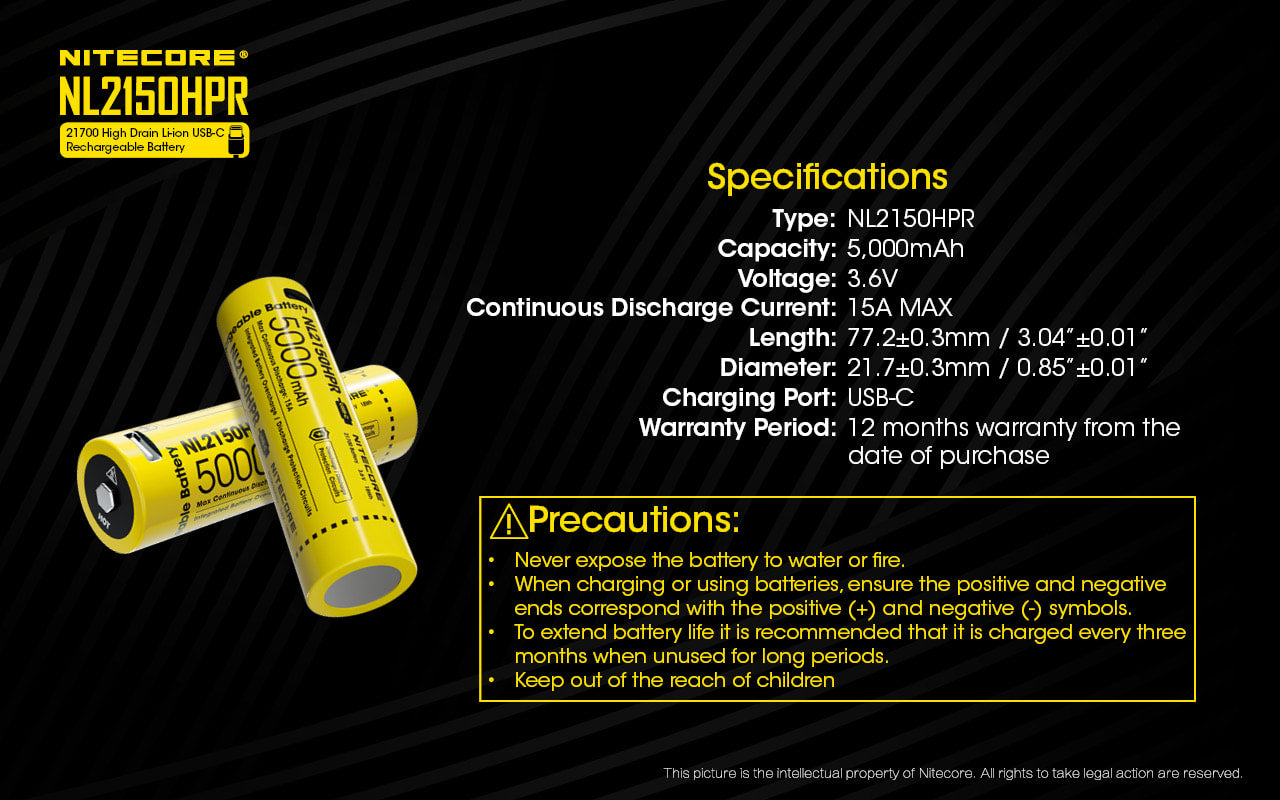 Nitecore High Drain USB-C Rechargeable Battery - NL2150HPR