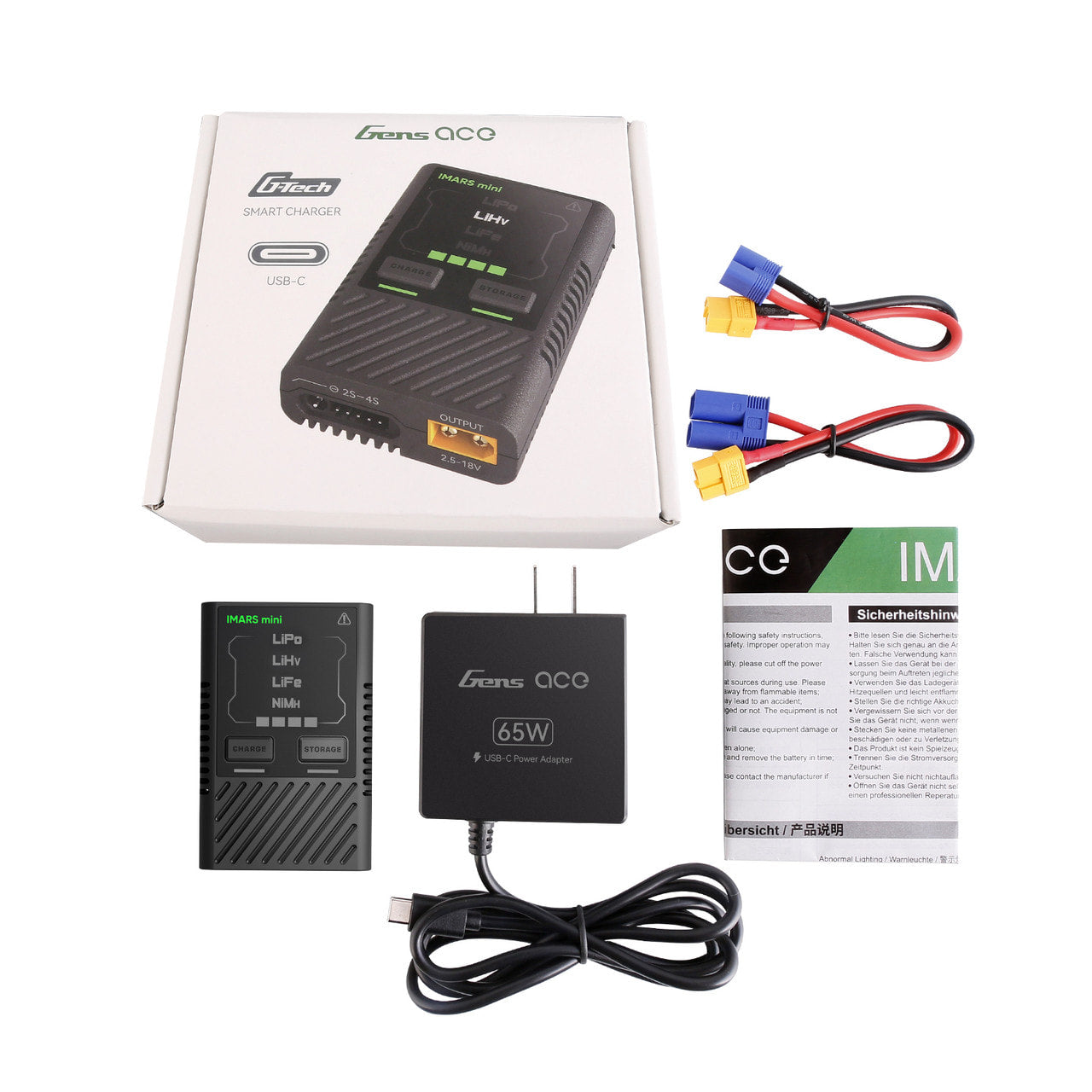 Gens Ace IMARS Mini Battery Charger w/USB-C Power Supply Adapter