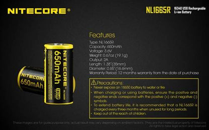 Nitecore CR123 Micro-USB Battery NL1665R